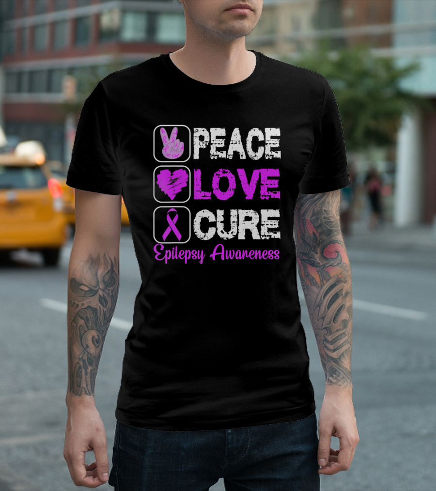 Peace Love Cure Epilepsy Awareness T-Shirt