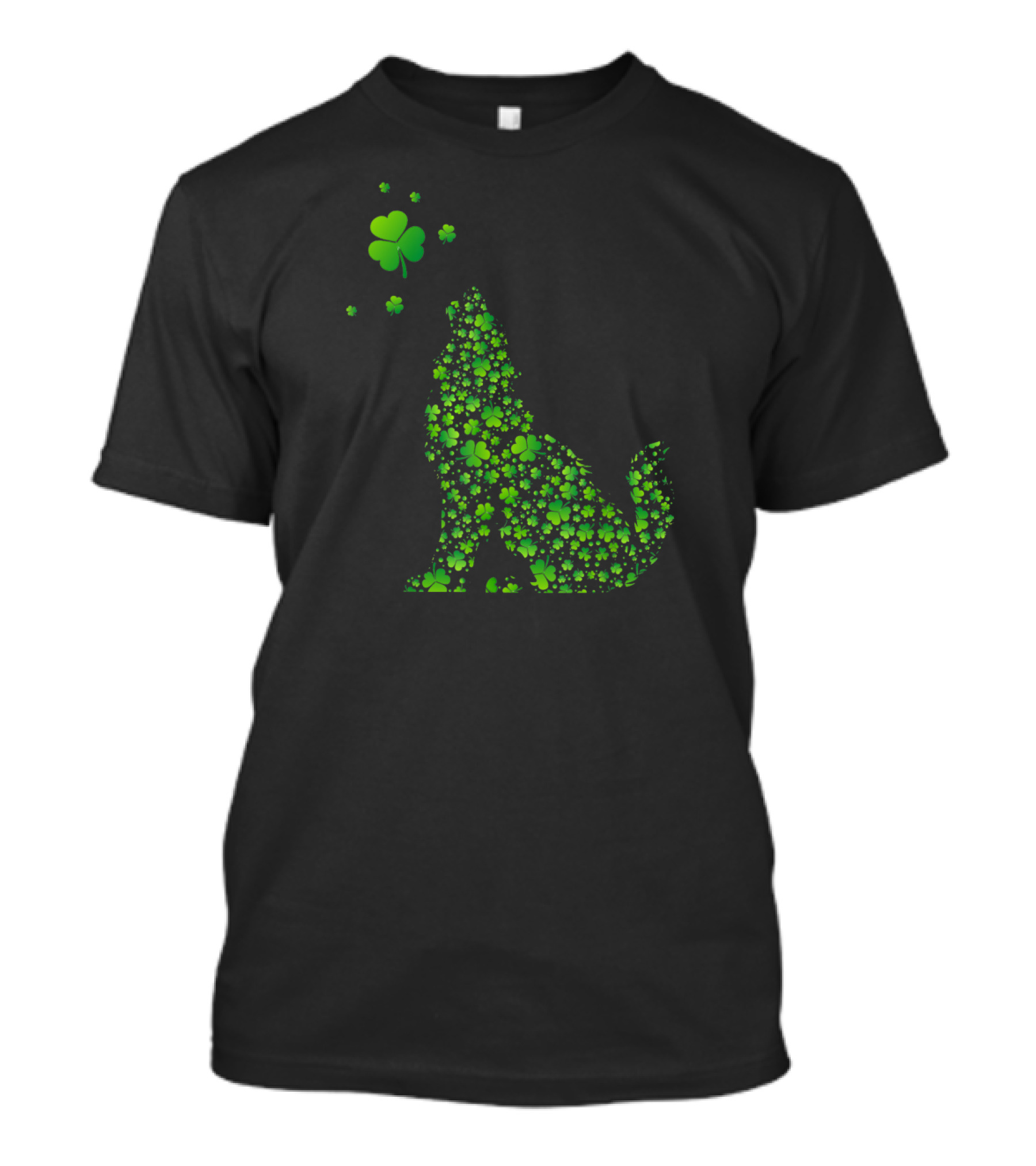 Shamrock Wolf Howling With Green Clover T-Shirt