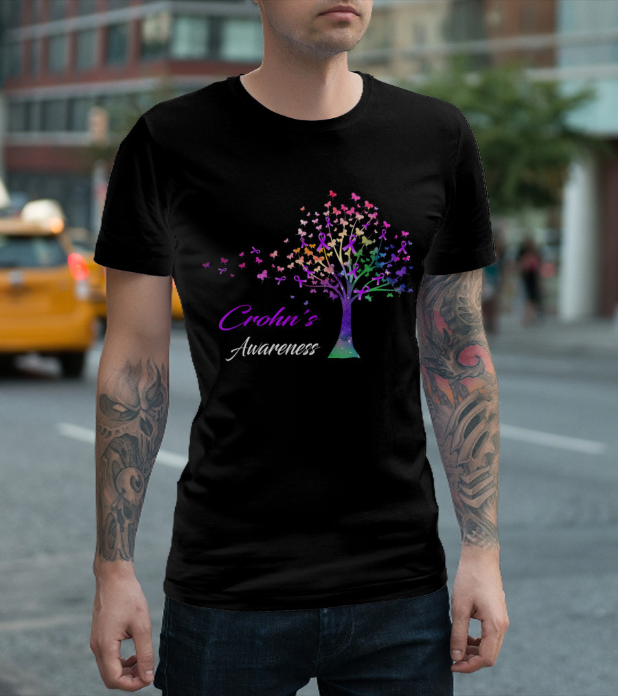 Crohn's Awareness Tree with Ribbon and Butterflies T-Shirt