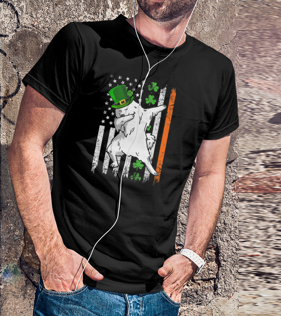 Dabbing Samoyed Leprechaun Patrick Irish Flag Shamrocks T-Shirt