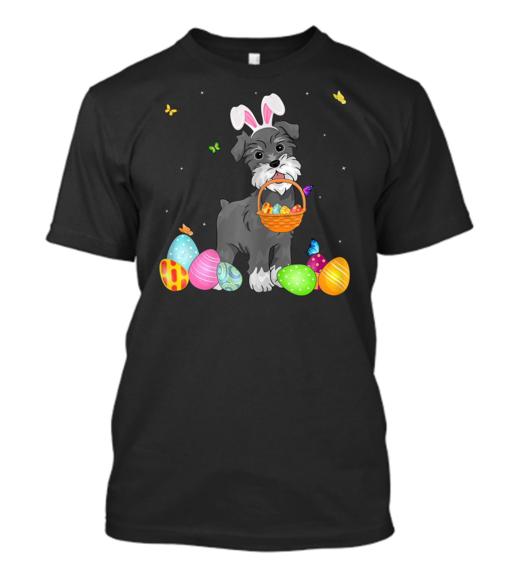 Bunny Schnauzer With Basket And Eggs Easter Day T-Shirt