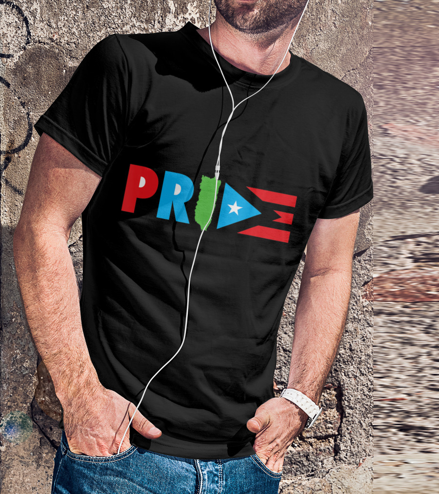 Pride Bandera Puerto Rico Flag Colors And Island Shape T-Shirt