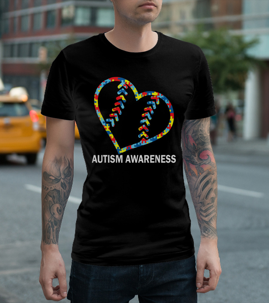Autism Awareness Heart Puzzle Baseball Softball T-Shirt