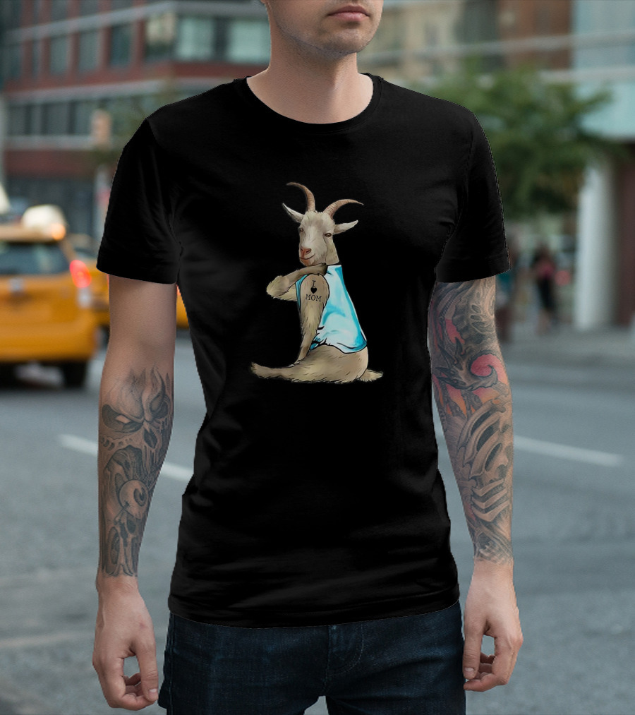 Goat I Love Mom Tattoo Blue T-Shirt