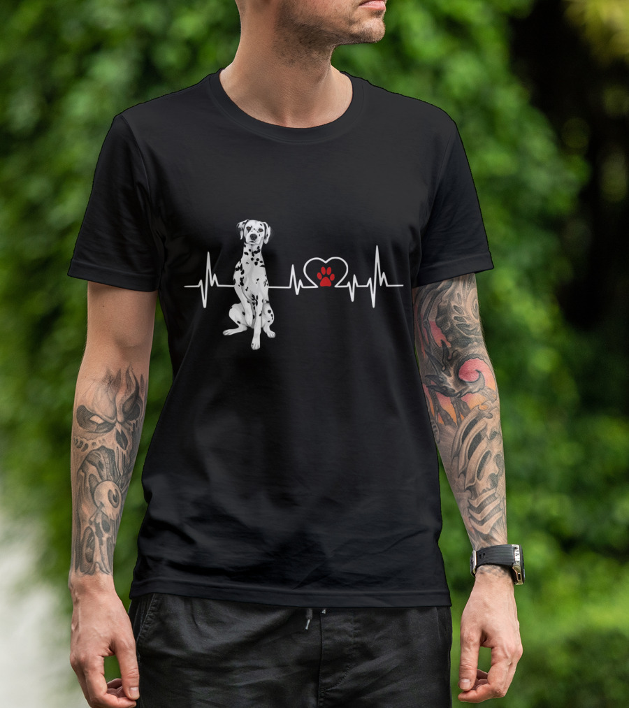 Dalmatian Heartbeat EKG Heart Paw Outline T-Shirt