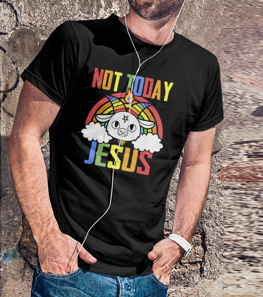 Not Today Jesus Unicorn Rainbow Emblem T-Shirt