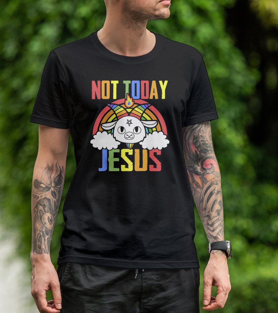 Not Today Jesus Unicorn Rainbow Emblem T-Shirt