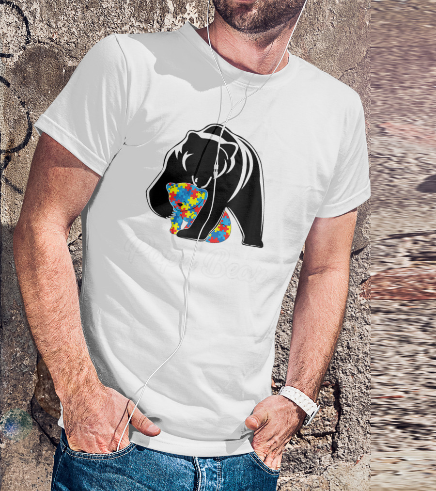 Papa Bear Autism Awareness Puzzle Bear Embrace T-Shirt