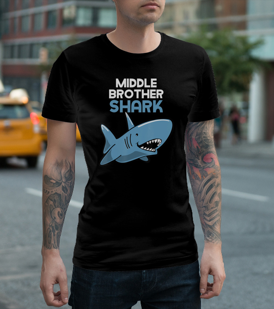 Middle Brother Shark Funny Family Cute Cartoon Shark T-Shirt