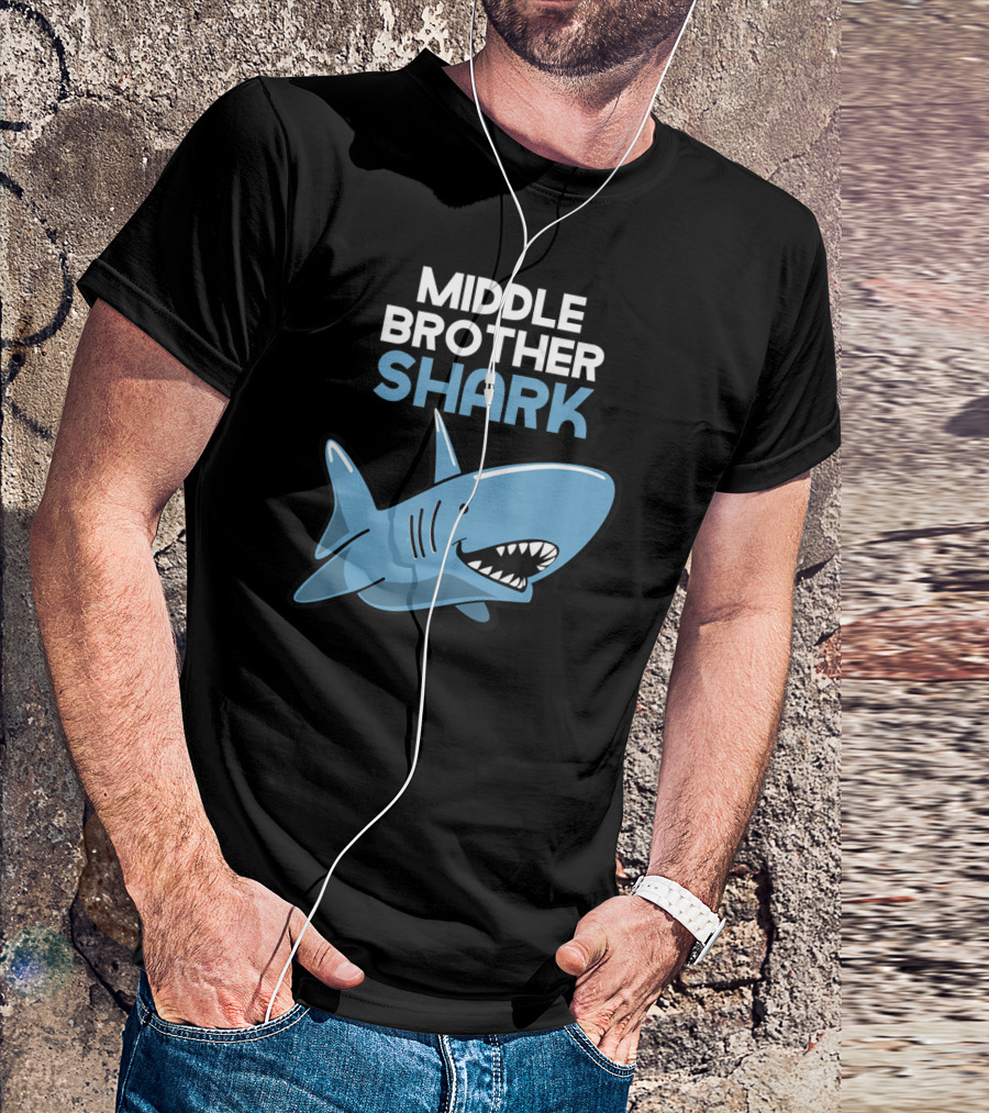 Middle Brother Shark Funny Family Cute Cartoon Shark T-Shirt