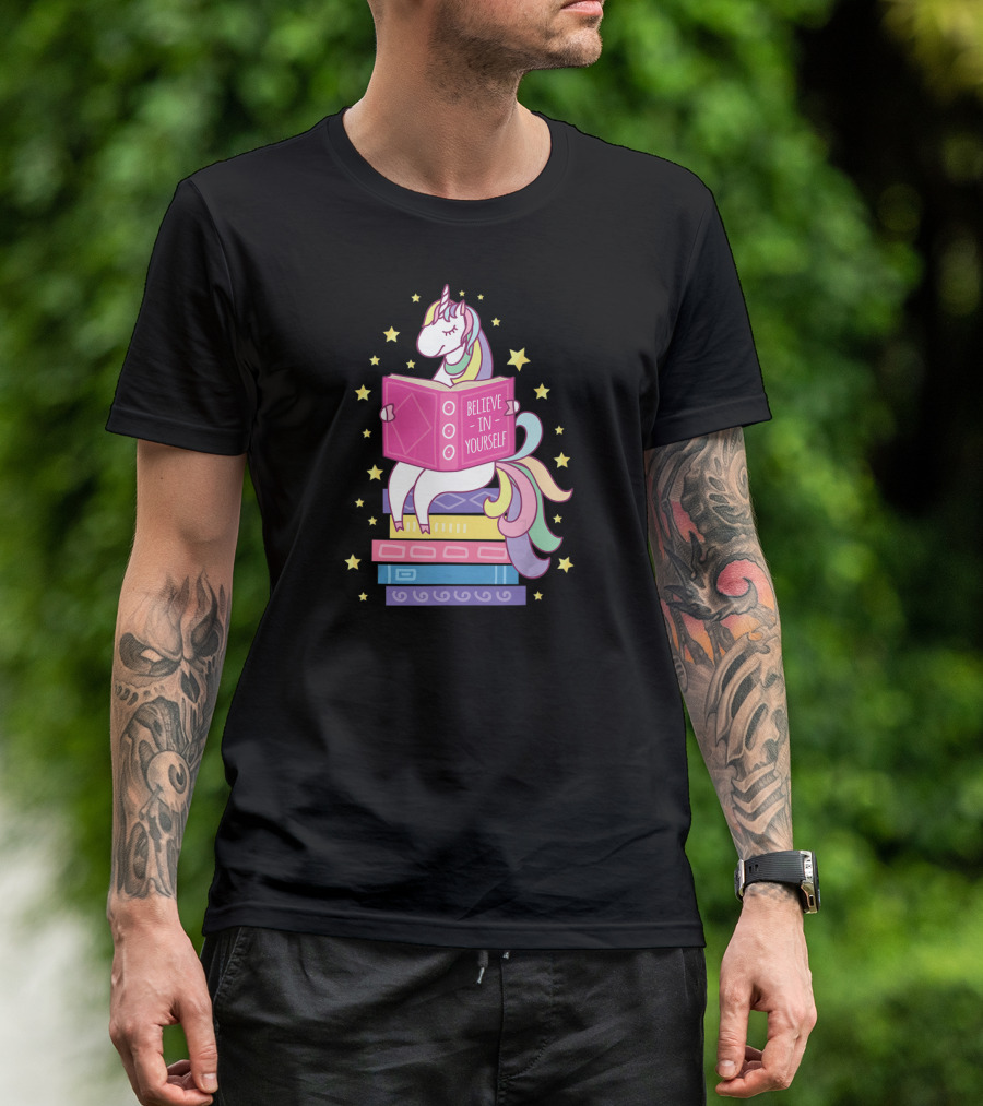 Believe In Yourself Unicorn Reading Library Books T-Shirt