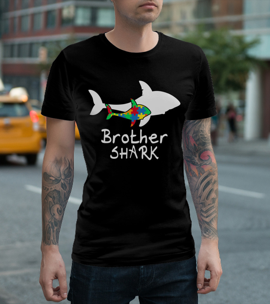 Brother Shark Autism Puzzle Piece Colors T-Shirt