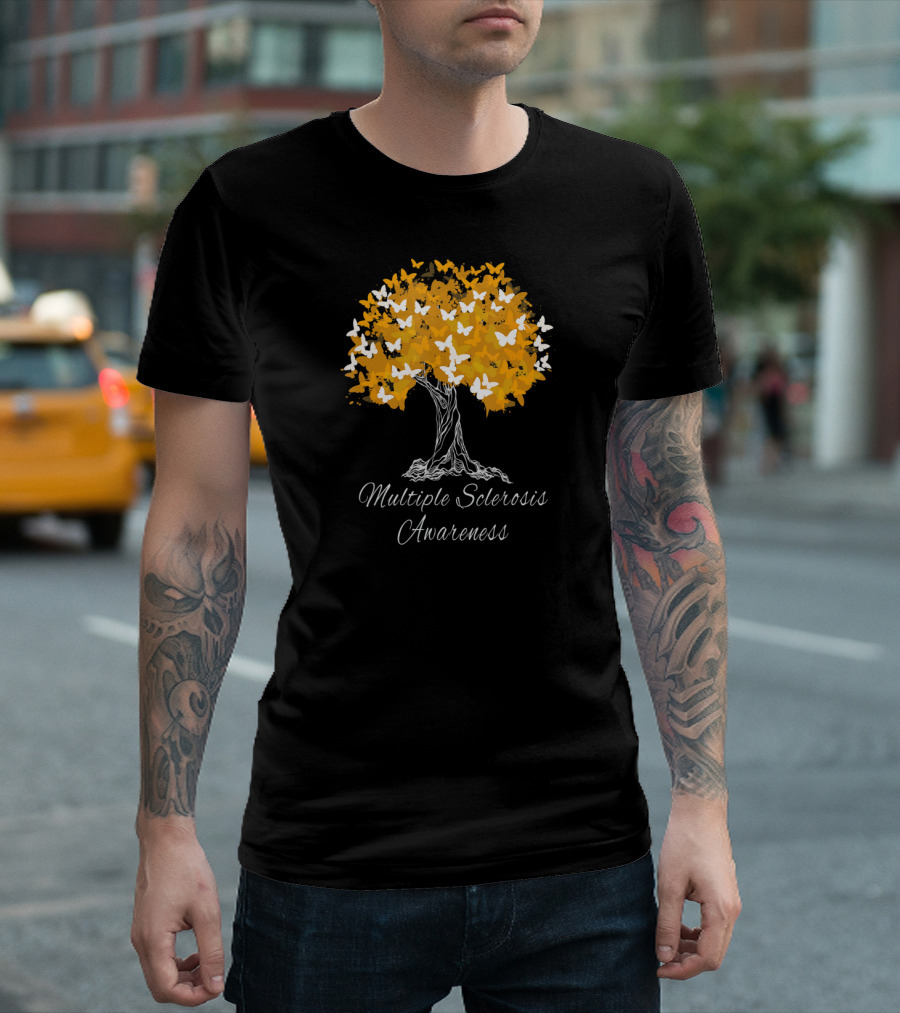 Multiple Sclerosis Awareness Tree With Butterflies T-Shirt