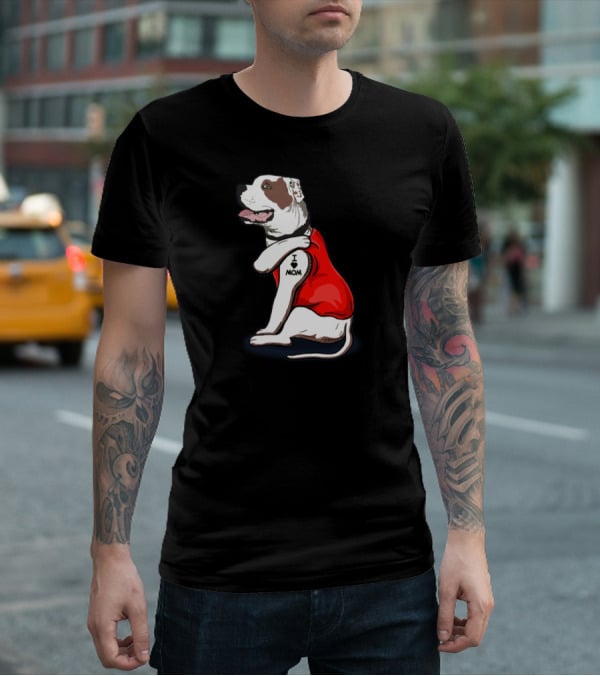 American Bulldog Wearing I Love Mom Tattoo Paw Sleeve T-Shirt