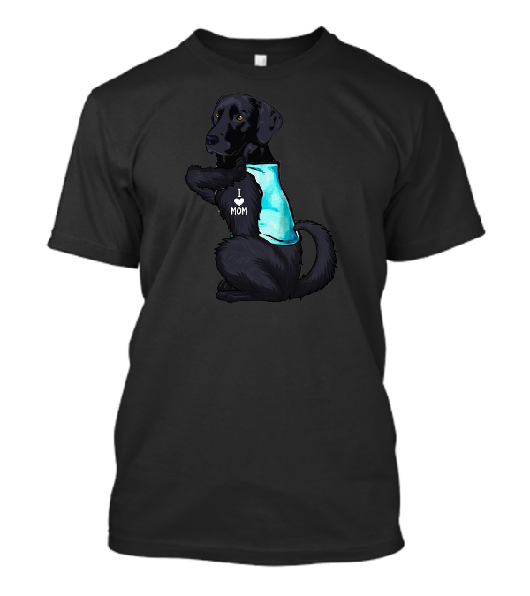Black Labrador Dog With I Love Mom Heart Tattoo T-Shirt