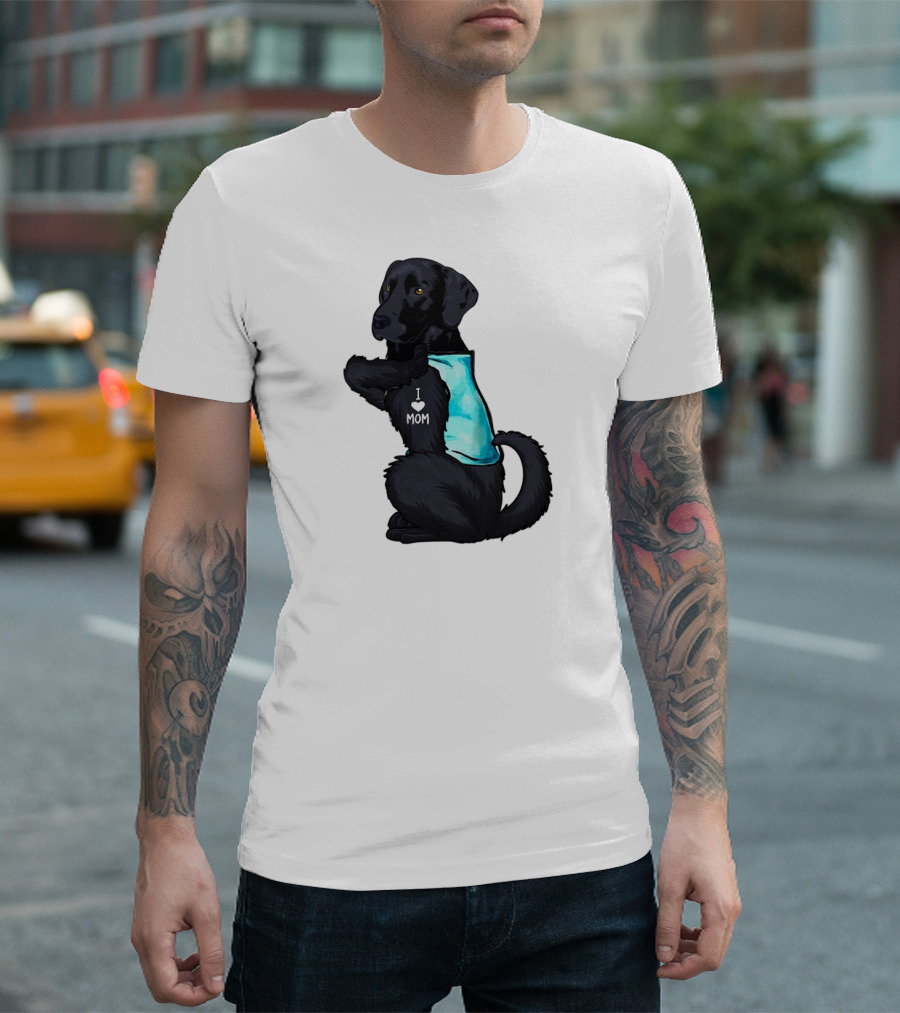 Black Labrador Dog with I Love Mom Heart Tattoo T-Shirt