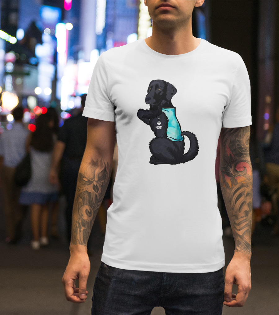 Black Labrador Dog With I Love Mom Heart Tattoo T-Shirt