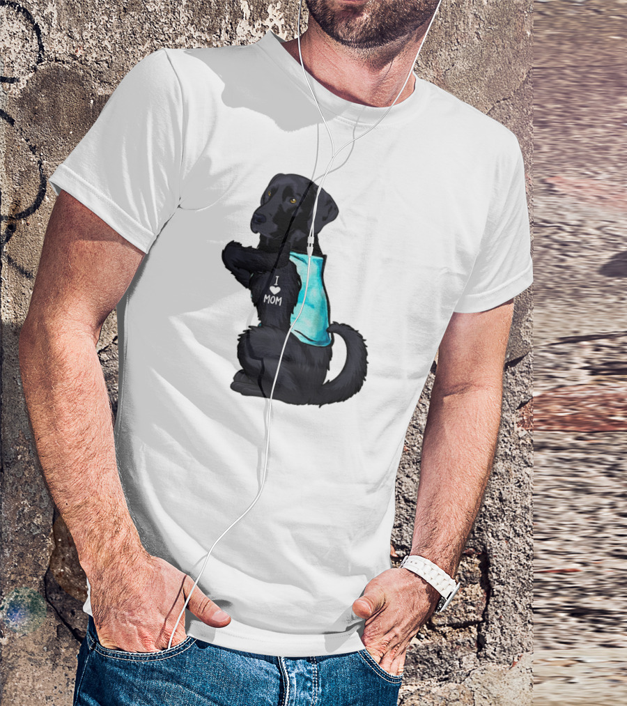 Black Labrador Dog With I Love Mom Heart Tattoo T-Shirt