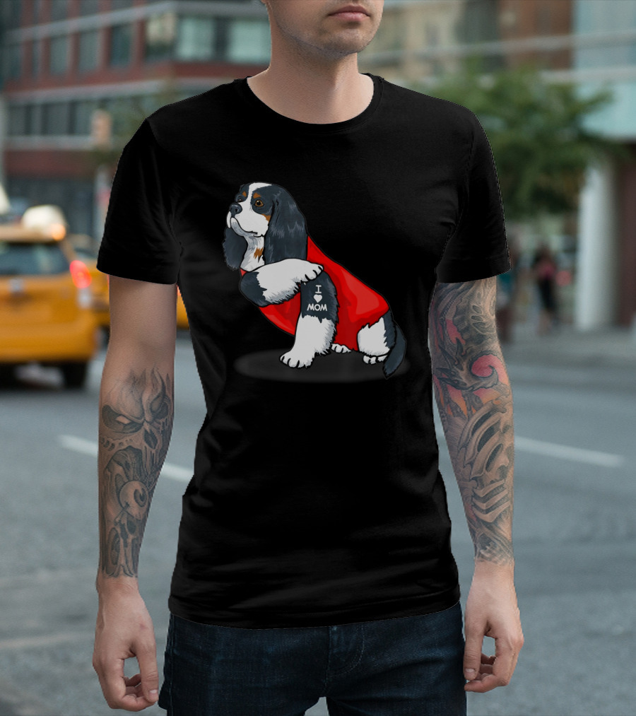 Cavalier King Charles Spaniel I Love Mom Dog with Red T-Shirt