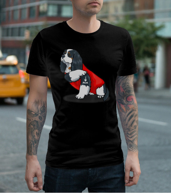 Cavalier King Charles Spaniel I Love Mom Dog With Red T-Shirt