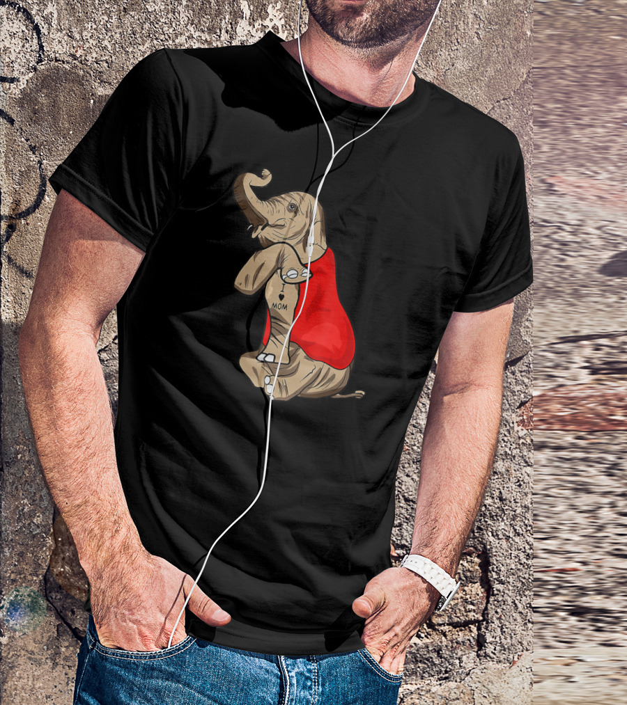 Elephant In Red I Love Mom Tattoos T-Shirt