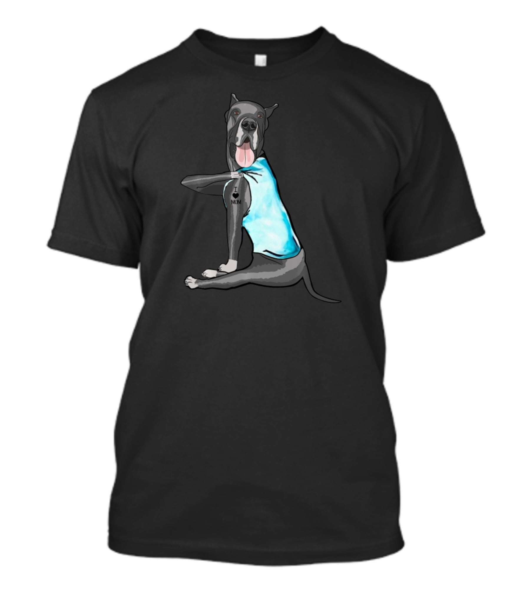 Great Dane I Love Mom Tattoo Dog In Blue Vest T-Shirt