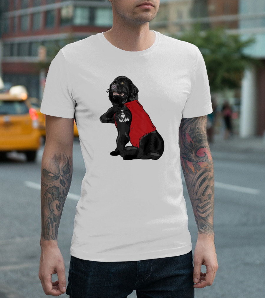 Newfoundland Dog I Love Mom Red Vest Tattoo T-Shirt