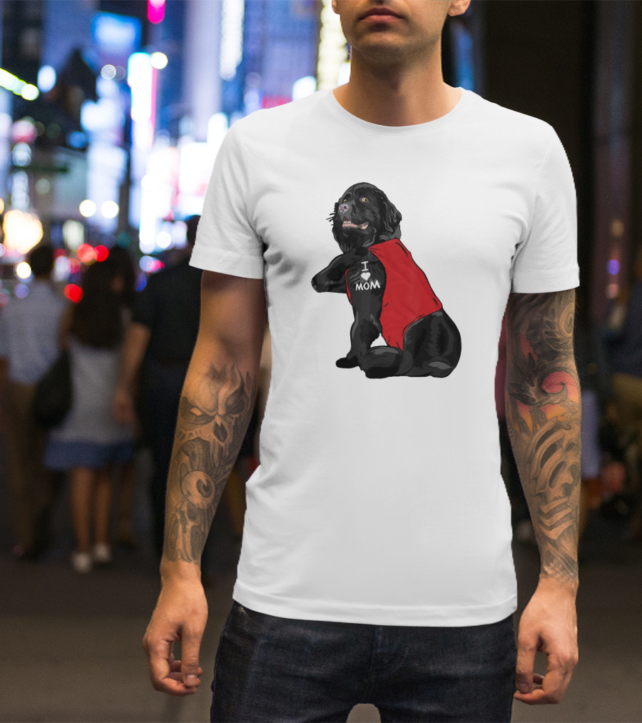 Newfoundland Dog I Love Mom Red Vest Tattoo T-Shirt