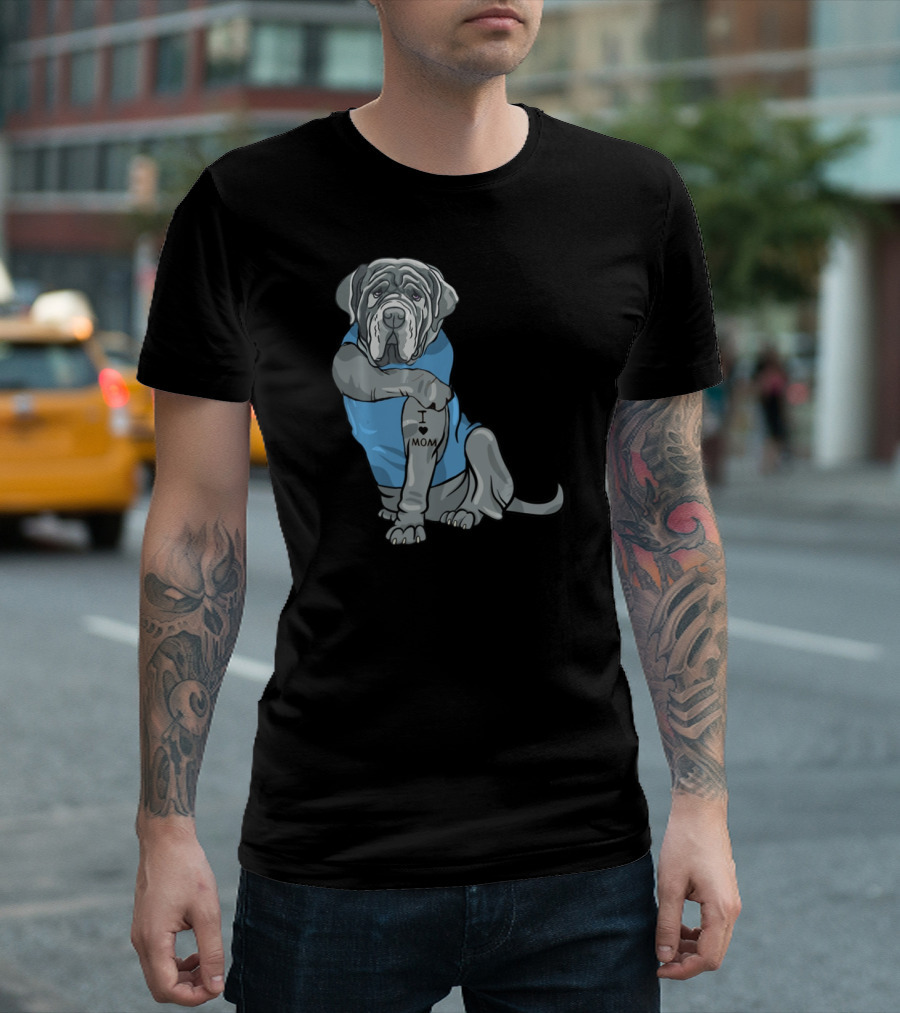 Neapolitan Mastiff I Love Mom Tattoo Dog Wearing Blue T-Shirt