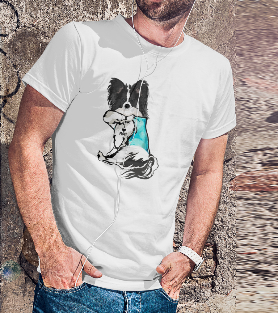 Papillon Dog I Love Mom Tattoo T-Shirt