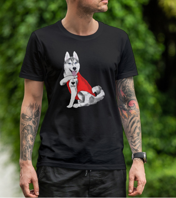 I Love Dad Husky Dog In Red Cape T-Shirt
