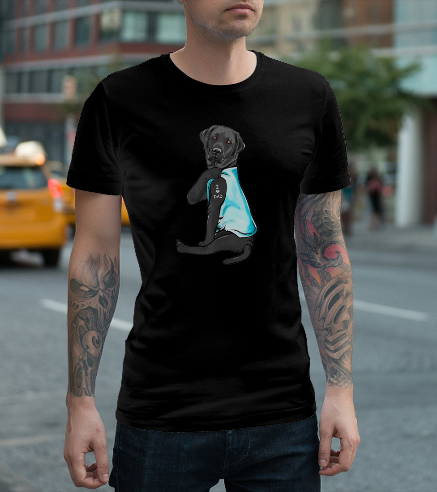 I Love Dad Black Labrador Wearing Blue T-Shirt