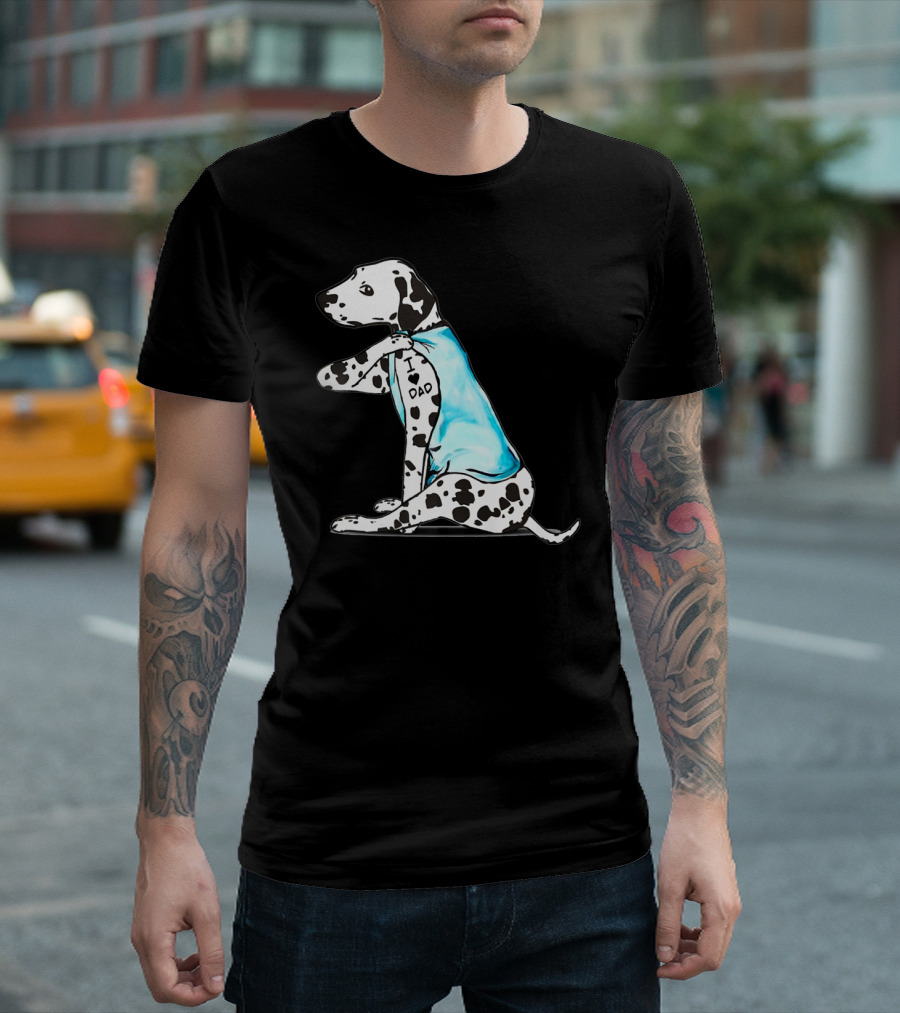 Dalmatian I Love DAD Blue Shirt Cute Dog T-Shirt