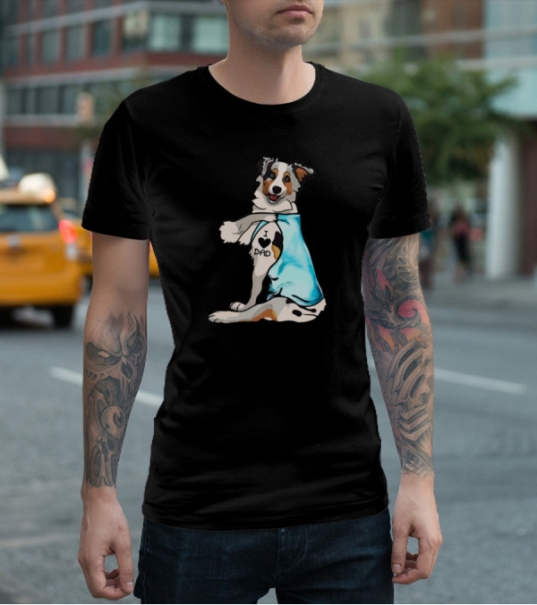 I Love Dad Border Collie Father Dog In Blue T-Shirt