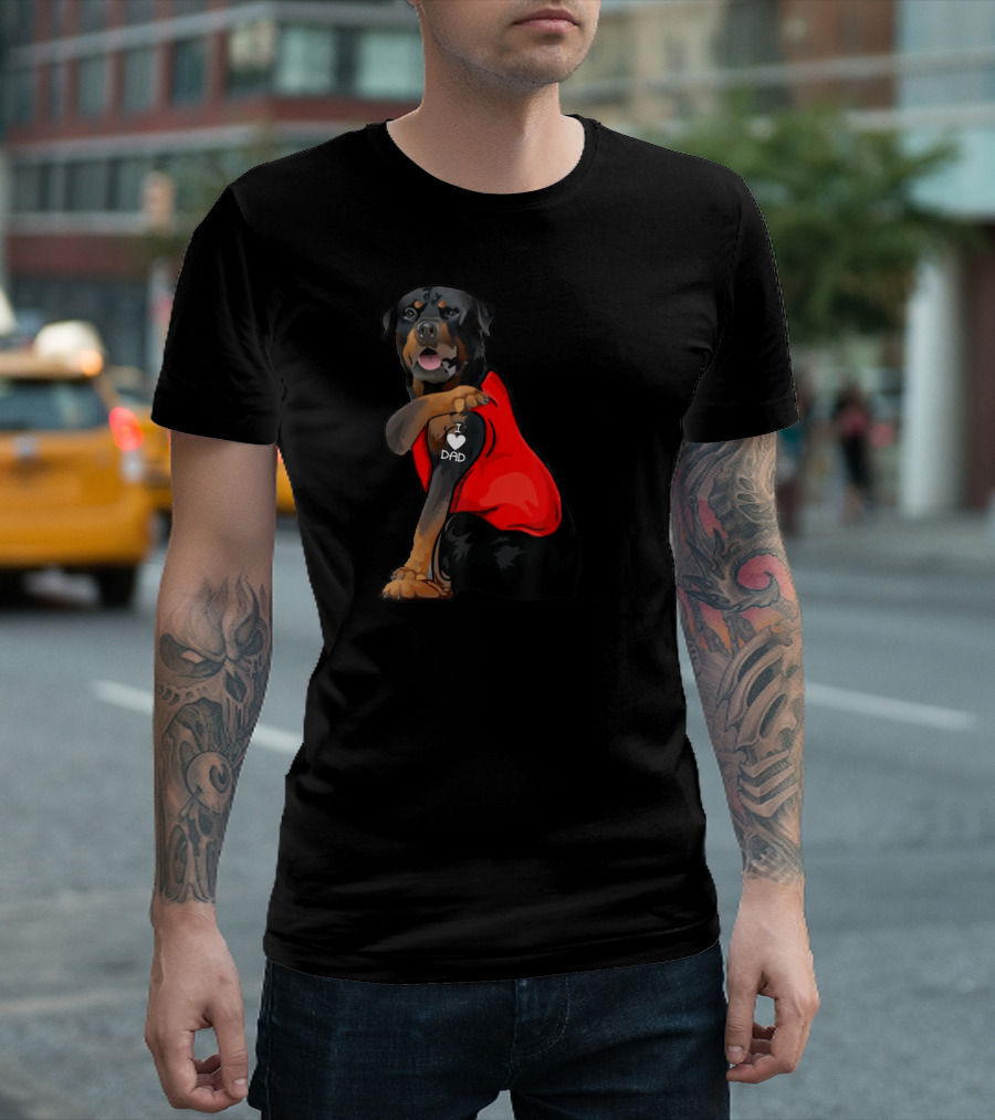 Rottweiler Dog I Love Dad Father Tattoo T-Shirt