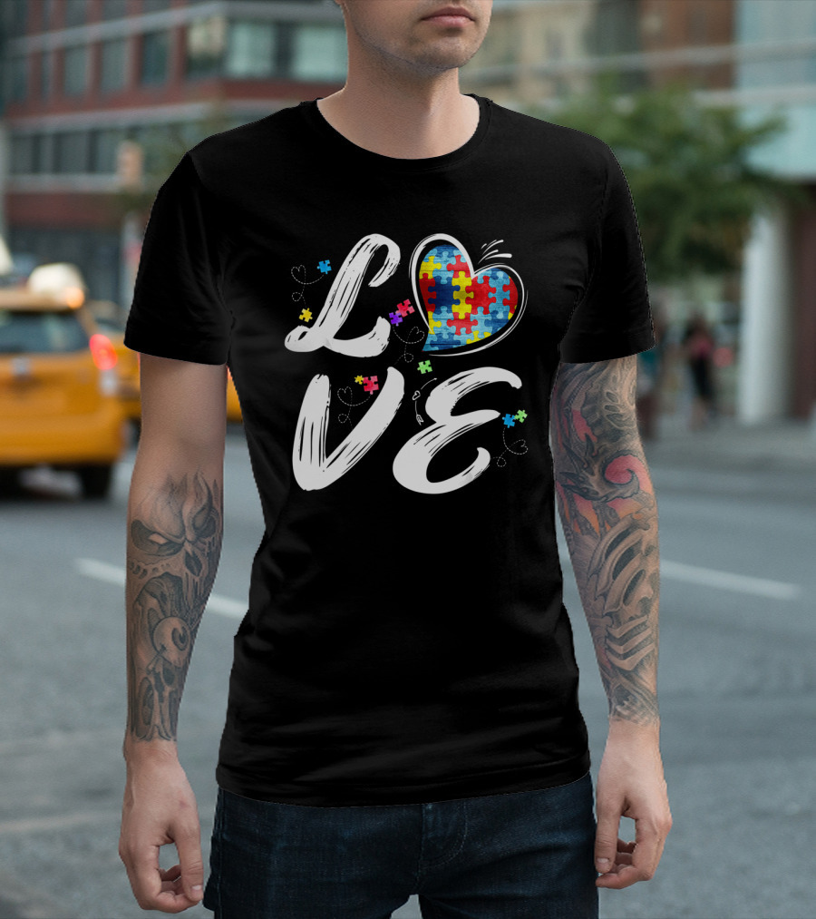 LOVE Heart Puzzle Autism Awareness T-Shirt