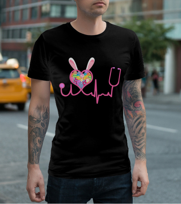 Nurse Easter Bunny Heartbeat And Stethoscope T-Shirt