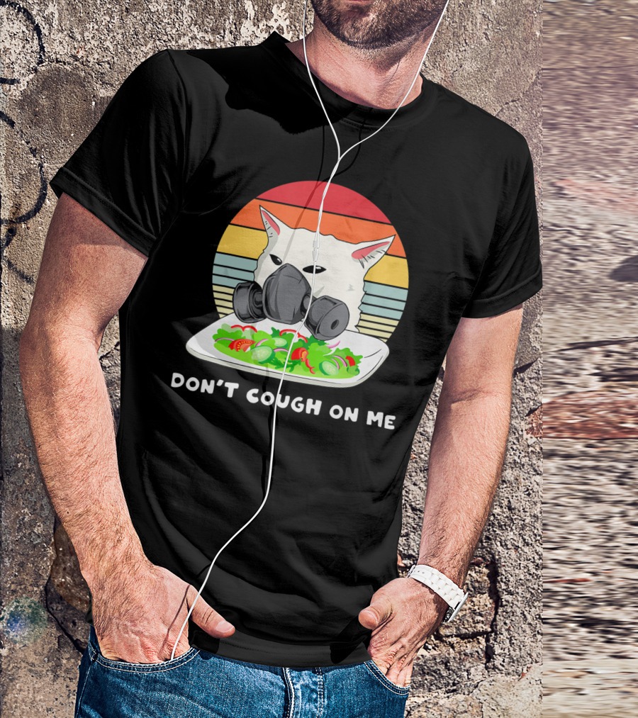Don't Cough On Me Cat Mask Retro Stripes Salad T-Shirt