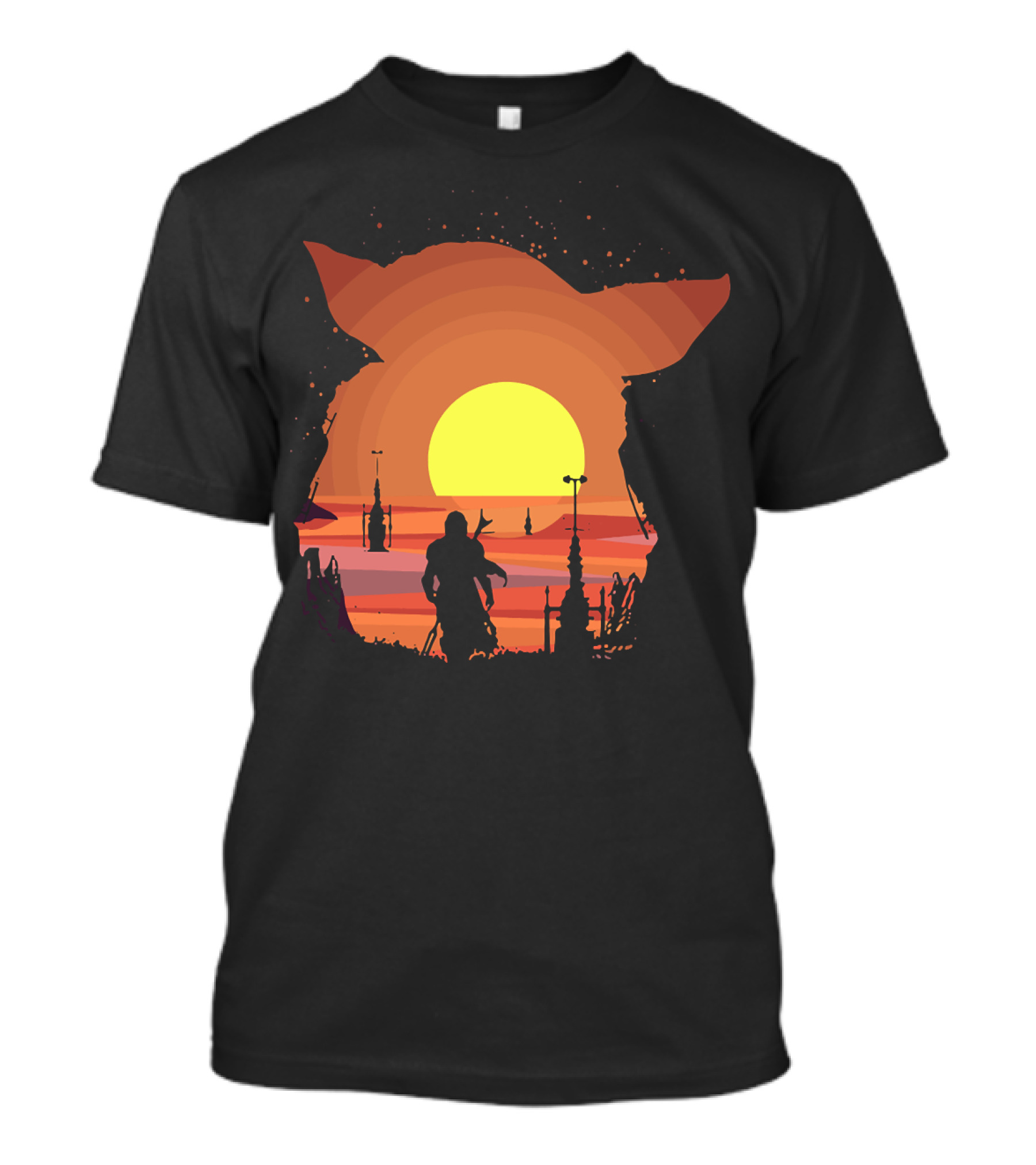 On My Way Silhouette In Baby Yoda Sunset T-Shirt