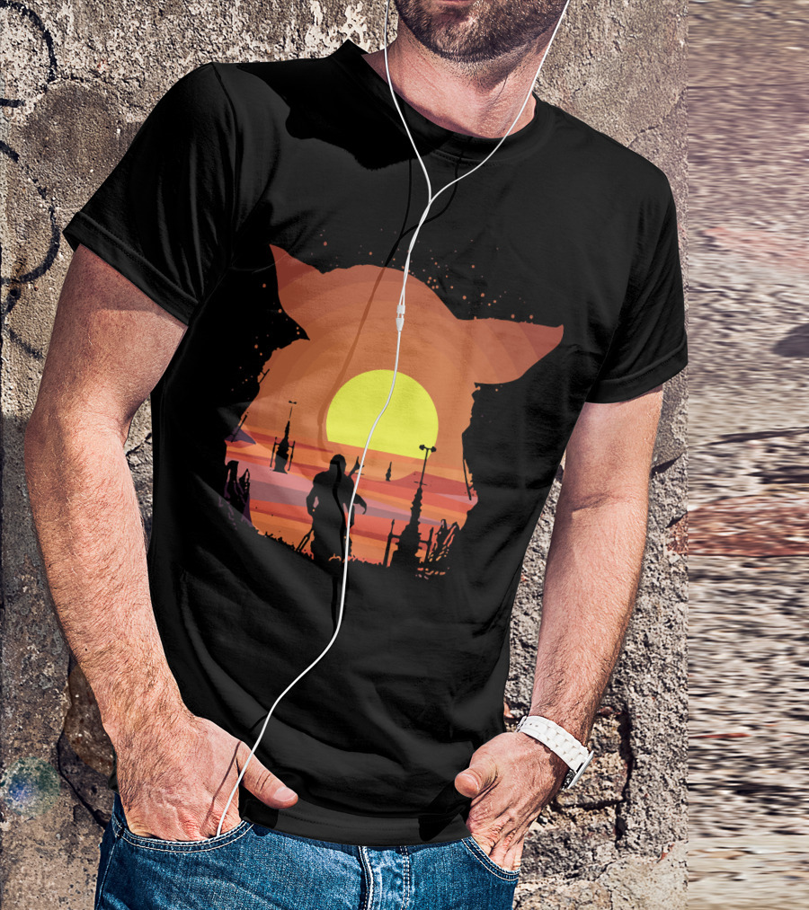 On My Way Silhouette In Baby Yoda Sunset T-Shirt
