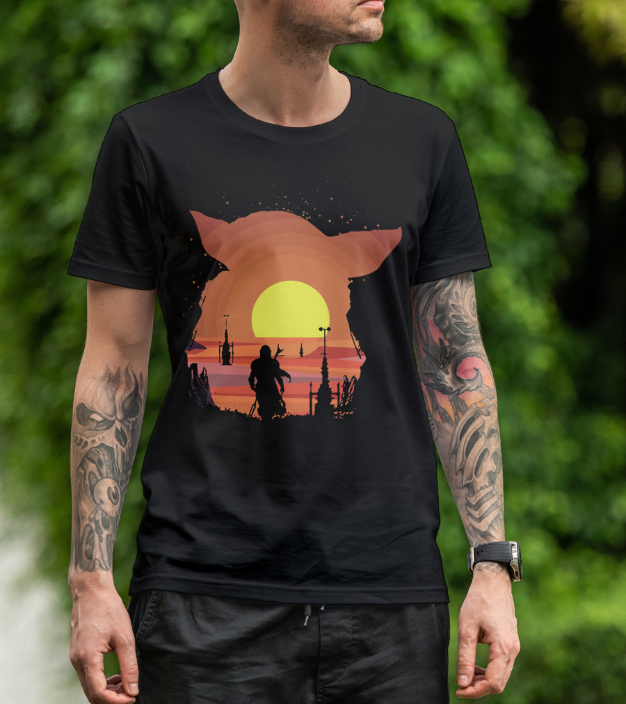 On My Way Silhouette In Baby Yoda Sunset T-Shirt