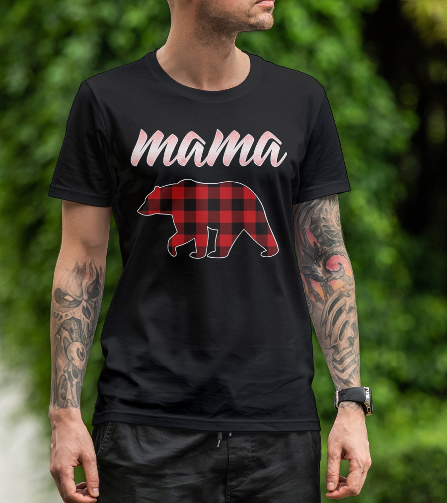 Mama Bear Buffalo Plaid Print T-Shirt
