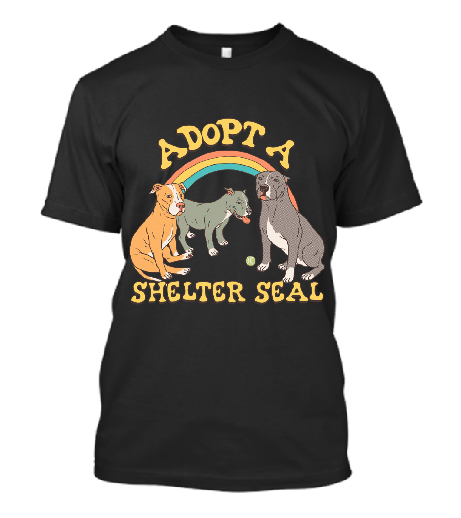 Adopt A Shelter Seal Pitbulls Rainbow Dogs T-Shirt