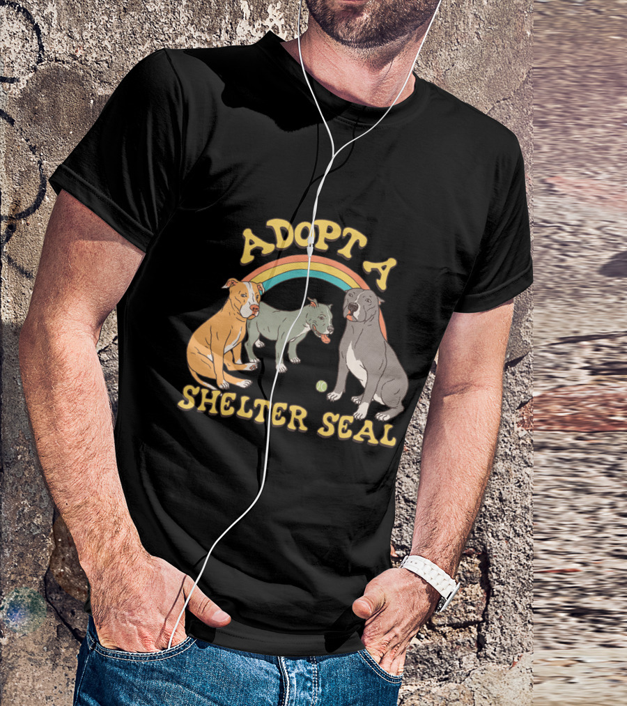 Adopt A Shelter Seal Pitbulls Rainbow Dogs T-Shirt