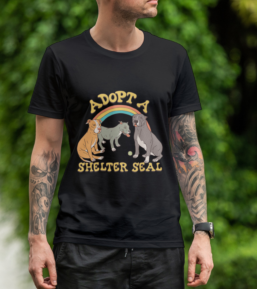 Adopt A Shelter Seal Pitbulls Rainbow Dogs T-Shirt