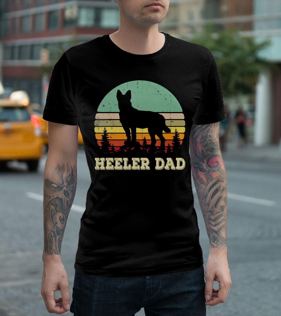 Heeler Dad Vintage Retro Sunset T-Shirt