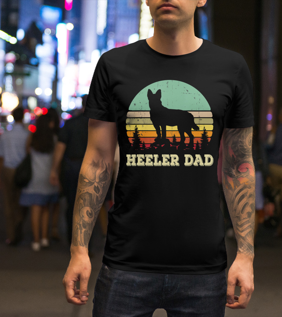 Heeler Dad Vintage Retro Sunset T-Shirt