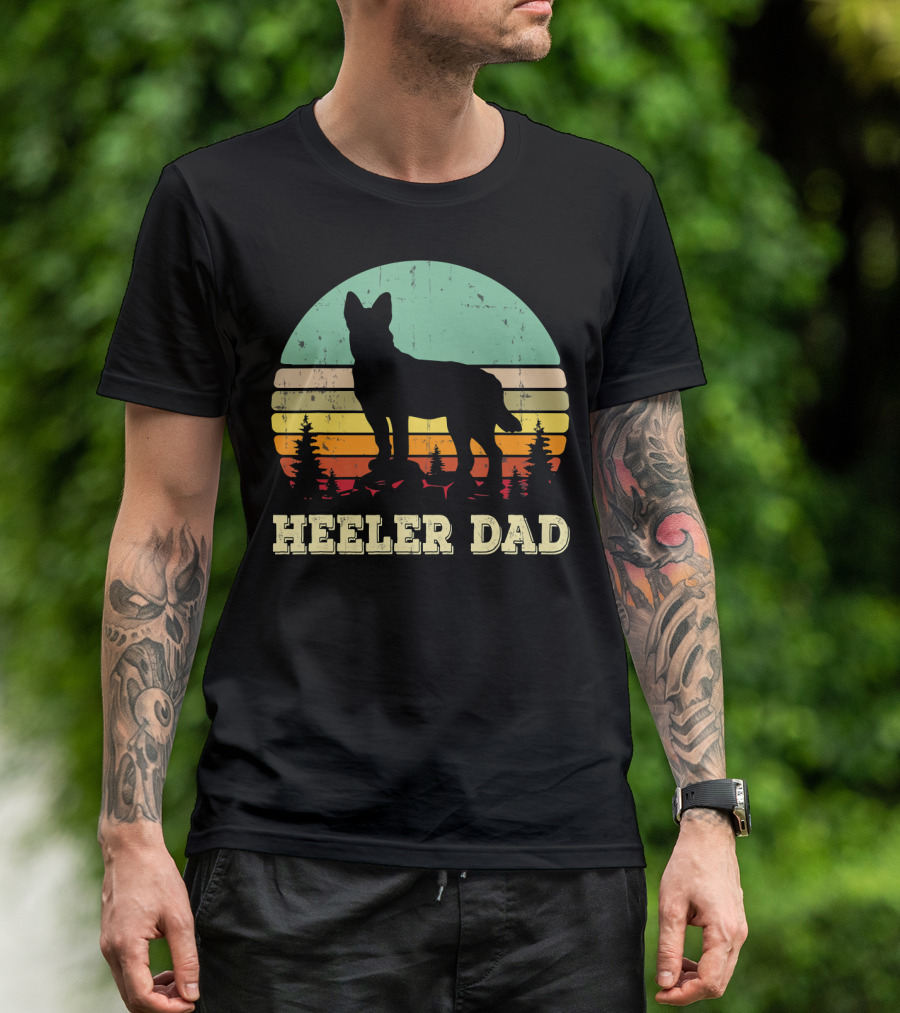 Heeler Dad Vintage Retro Sunset T-Shirt