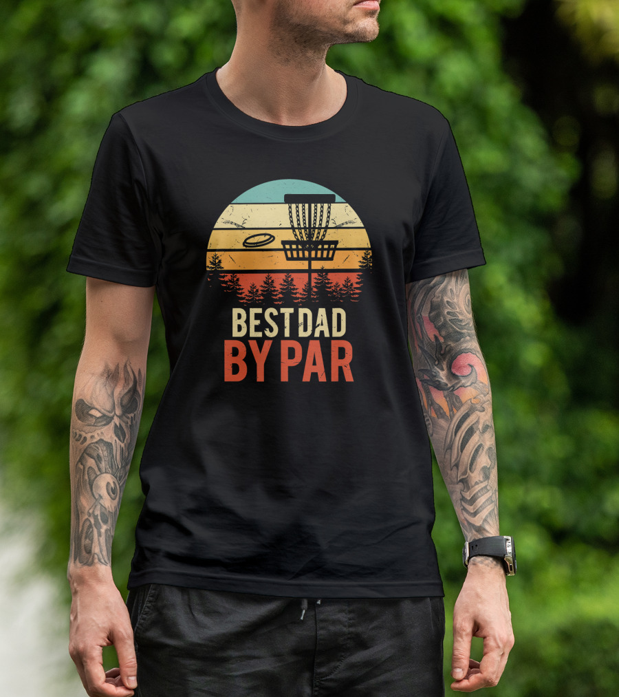Best Dad By Par Disc Golf Retro Forest Sunset T-Shirt