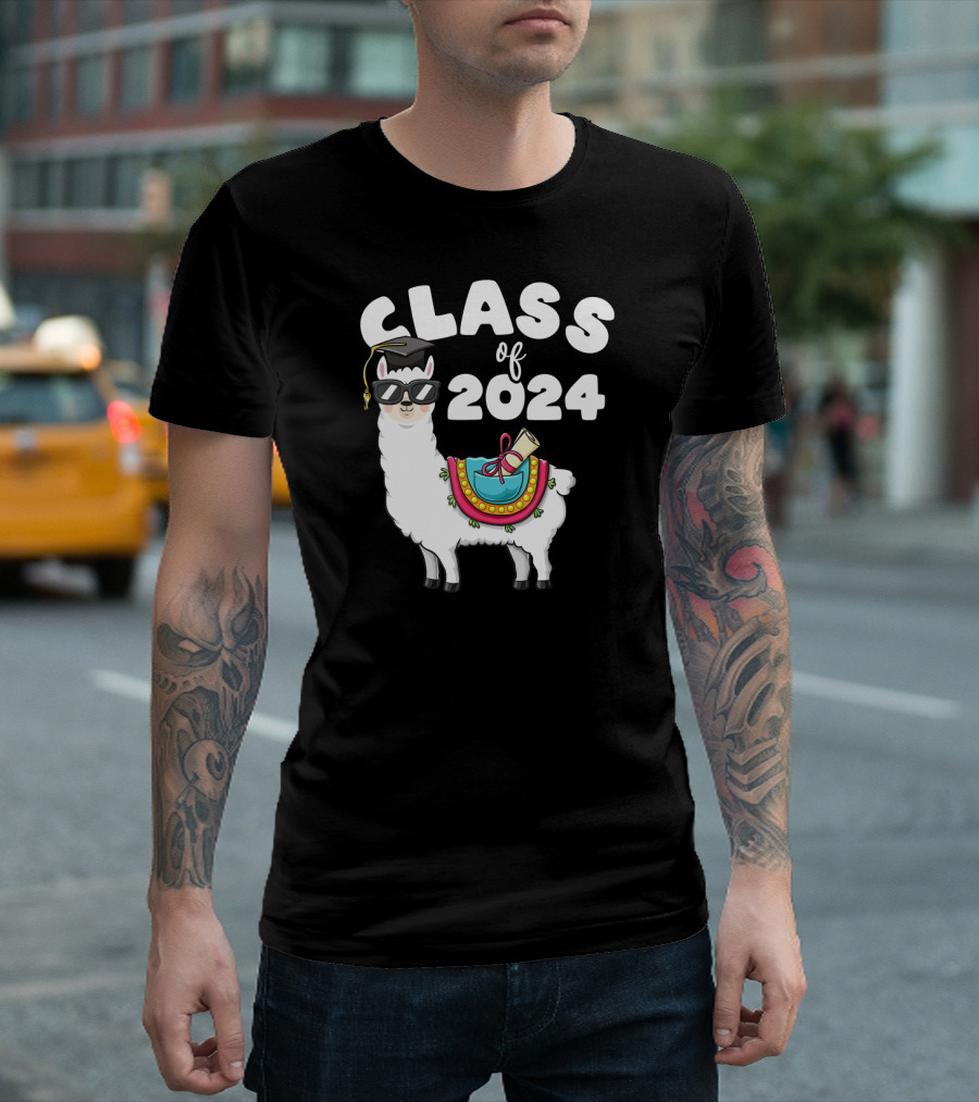 Class Of 2024 Llama Graduation Cool Glasses First Day 8th Grade T-Shirt